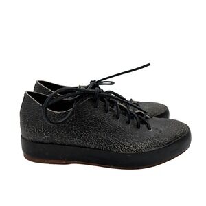 FEIT Hand Sewn Goodyear Black Cracked Leather Lace Low Sneaker Oxford Women 8 38